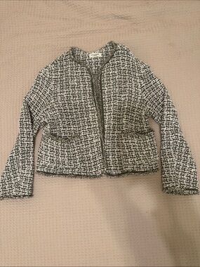Max Studio Black and White Tweed Collarless Jacket